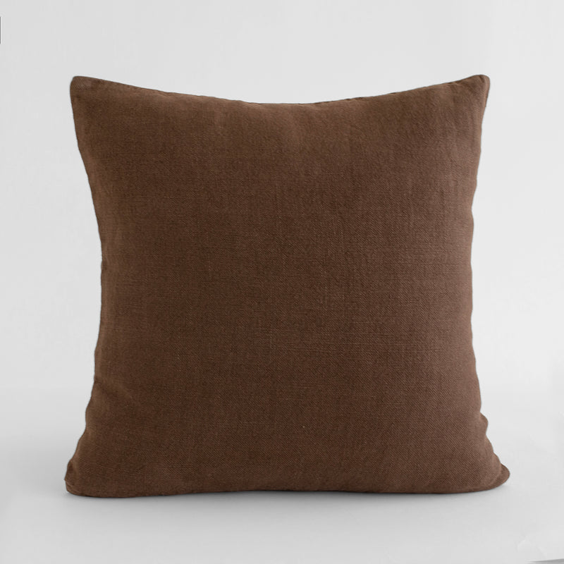 HEAVYWEIGHT LINEN DECO PILLOWS, BROWN CHOCOLATE